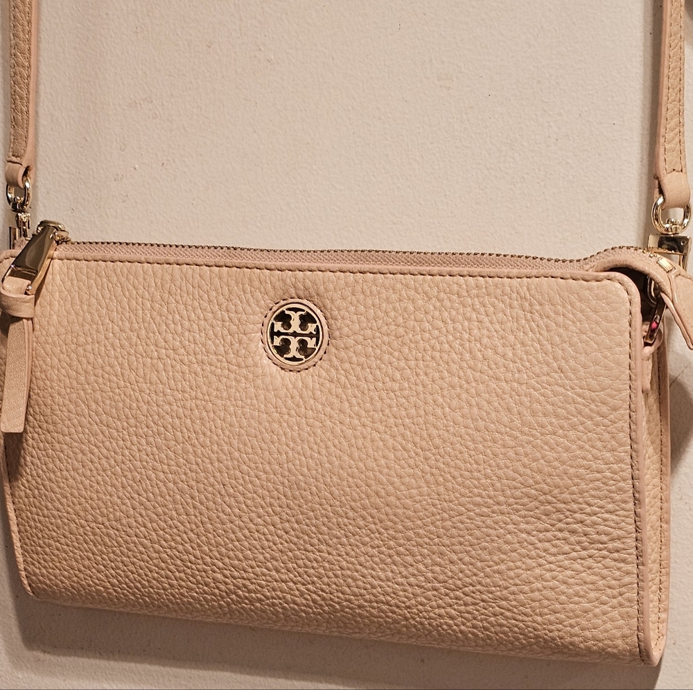Tory Burch Pebbled Leather Blush Pink Crossbody Bag
